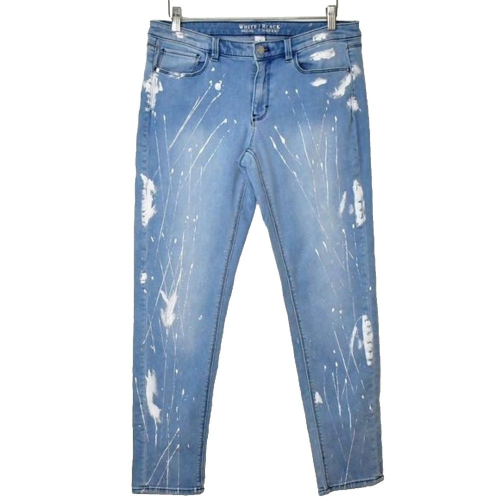 White House Black Market Jeans Womens 8 Mid Rise Girlfriend Skinny Paint Grunge